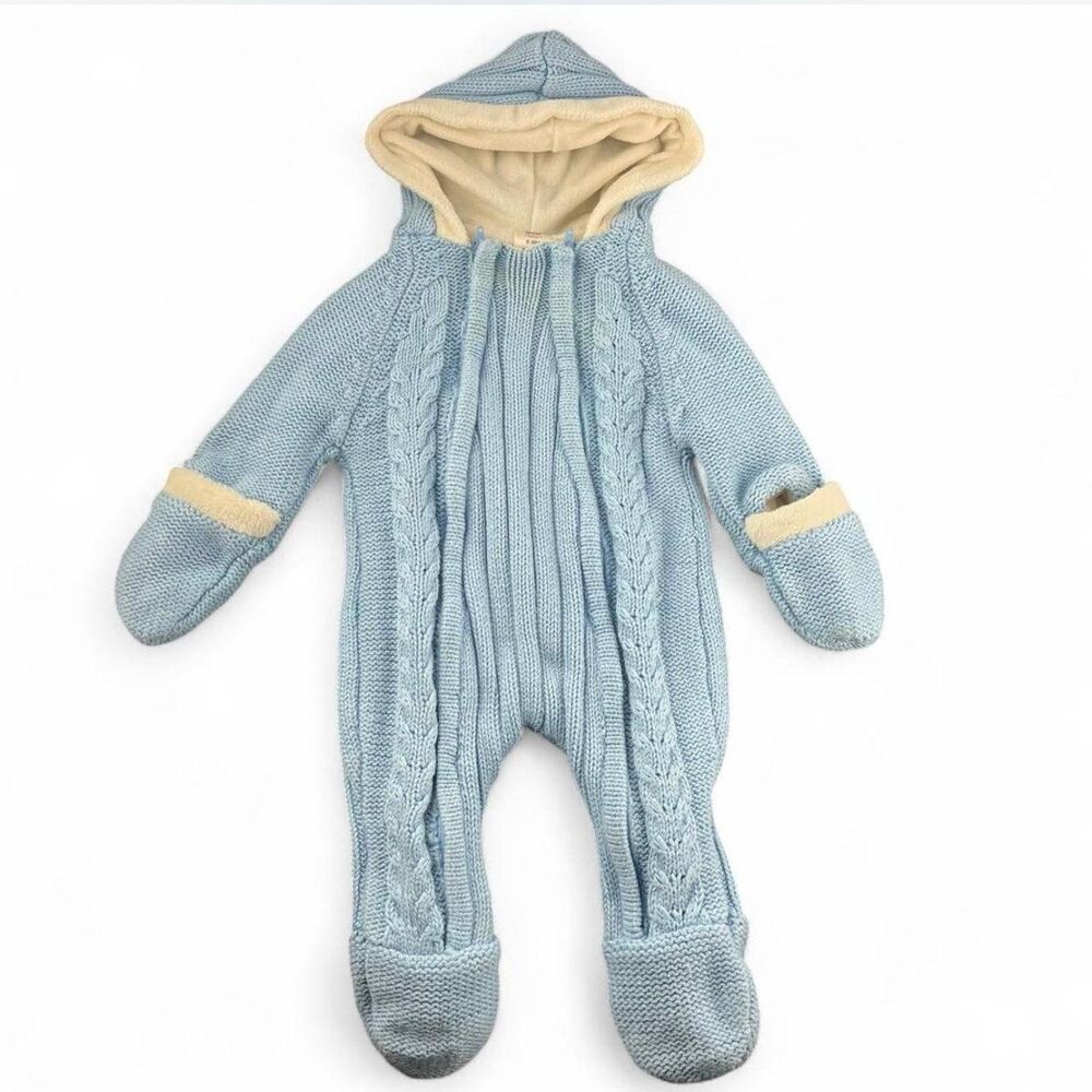 Blue and white cable knit snowsuit size 6-9 months